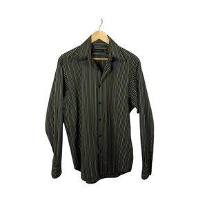 Equilibrio Italia Men’s Cotton Striped Dress Shirt Black/Blue/Yellow M